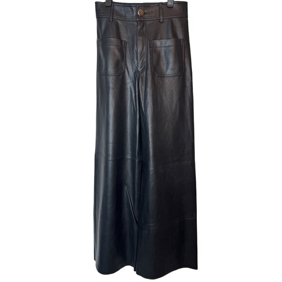 Zara Pants - Zara Black Size 0 Faux Leather Wide-Leg Culottes Front & Back Pockets